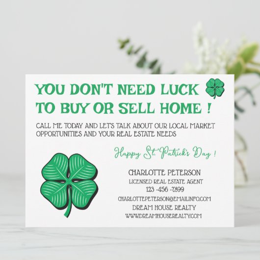 Modern Real Estate St Patrick's Day Promotional Kaart (Staand voorkant)