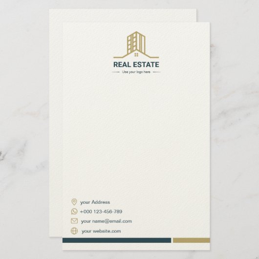 Modern Real Estate Stationery Paper Briefpapier (Voorkant / Achterkant)