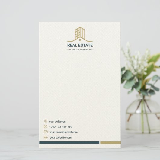 Modern Real Estate Stationery Paper Briefpapier (Staand voorkant)