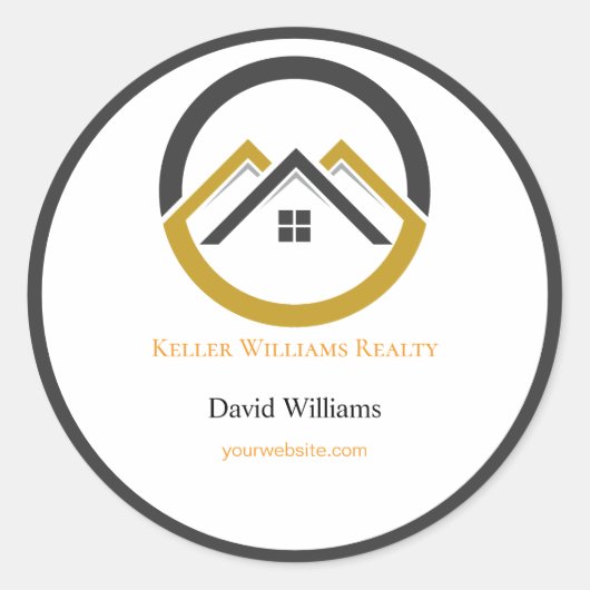 Modern Real Estate white and gold custom logo  Ronde Sticker (Voorkant)
