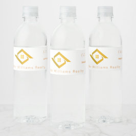 Modern Real Estate white and gold custom logo  Waterfles Etiket