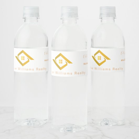 Modern Real Estate white and gold custom logo  Waterfles Etiket (Flessen)