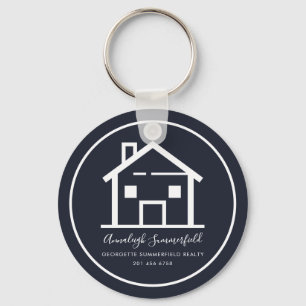 Modern Real Estate White Navy Blue Custom House Sleutelhanger