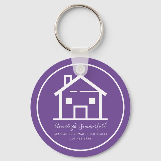 Modern Real Estate White Paars Custom House Sleutelhanger (Voorkant)