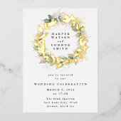 Modern Real Gold Eucalyptus Wreath Wedding Folie Uitnodiging (Voorkant)