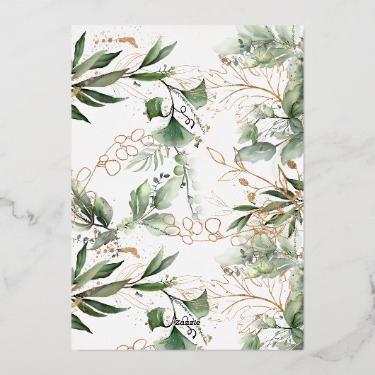 Modern Real Gold Eucalyptus Wreath Wedding Folie Uitnodiging (Achterkant)