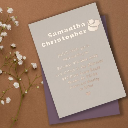 Modern Real Roos Gold Beige & Dusty Roos Wedding Folie Uitnodiging