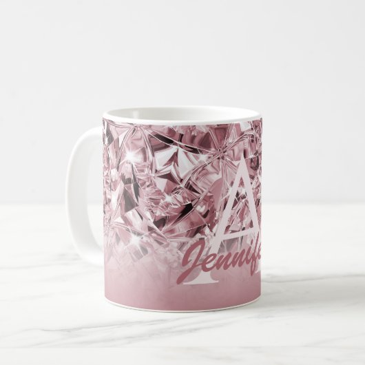 Modern Realistisch Roze Diamond Elegant Monogram Koffiemok (Voorkant links)