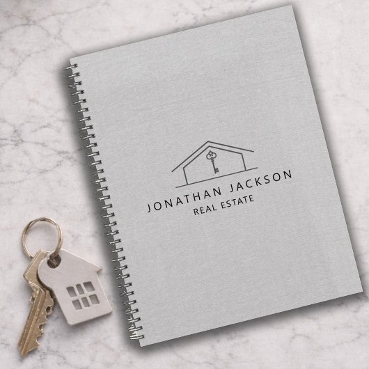 Modern Realtor Home Logo Gray Faux Linen Planner