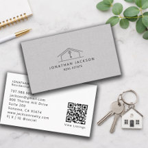 Modern Realtor Home Logo Gray Faux Linen