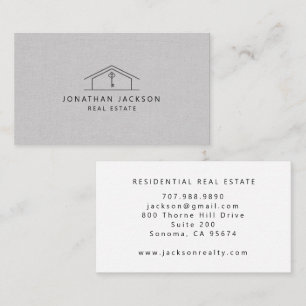 Modern Realtor Huis Logo Grijs Nep Linnen Visitekaartje