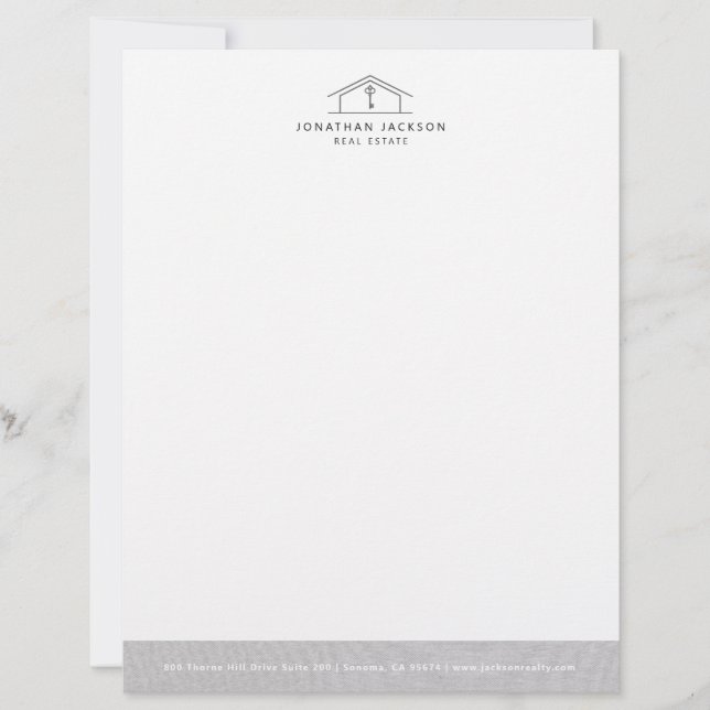 Modern Realtor Letterhead Gray Faux Linen Edge Briefhoofd (Voorkant)