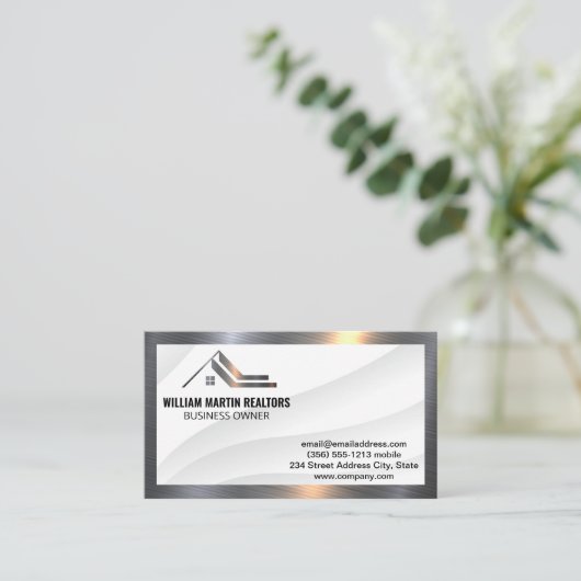Modern Realtor Metal Logo | Metaalgrens Visitekaartje (Staand voorkant)