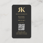 Modern Realtor Monogram R K Real Estate Zwart Goud Visitekaartje (Achterkant)
