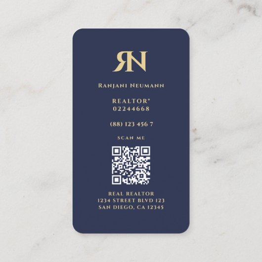 Modern Realtor Monogram R N Donkerblauw onroerend  Visitekaartje (Achterkant)
