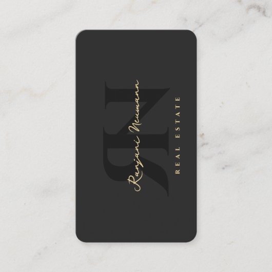 Modern Realtor Monogram R N Initiaal Zwart Goud Visitekaartje (Voorkant)