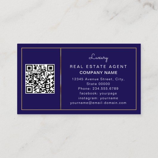 Modern Realtor Mortgage Broker Navy Blue QR code Visitekaartje (Achterkant)