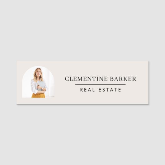 Modern Realtor Name Badge with Photo Arch Elegant (Voorkant)