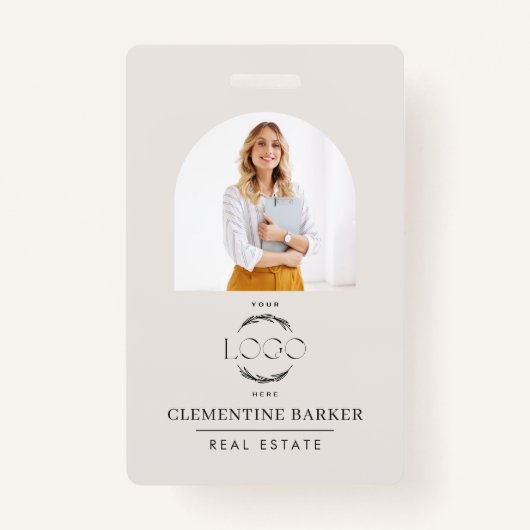 Modern Realtor Name Badge with Photo Arch Elegant (Voorkant)