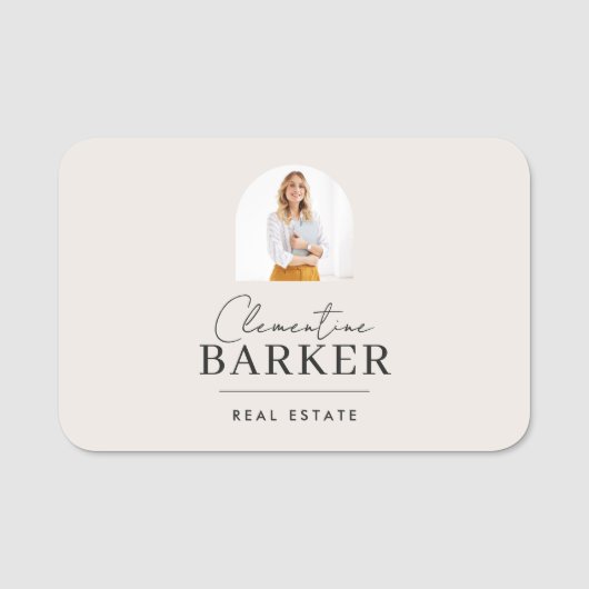 Modern Realtor Name Badge with Photo Arch Elegant (Voorkant)