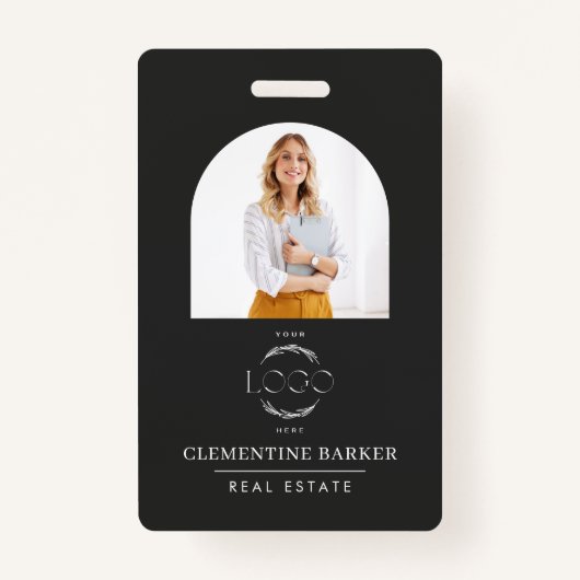 Modern Realtor Name Badge with Photo Arch Elegant (Voorkant)