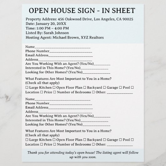 Modern Realtor Open House Aanmeldlijst Flyer (Voorkant)