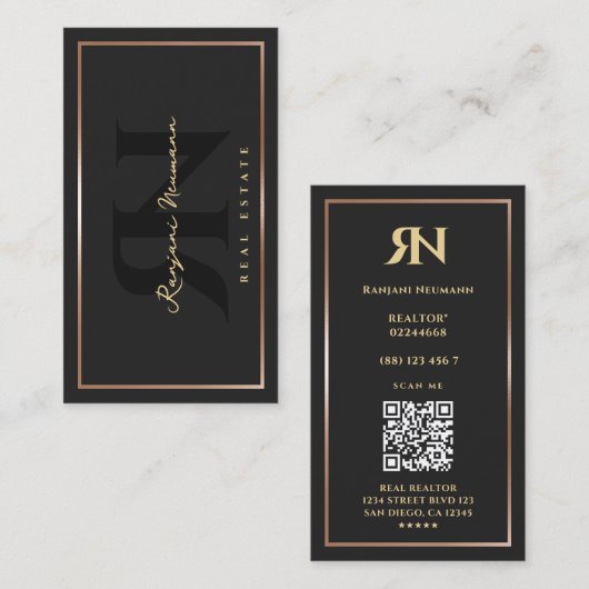 Modern Realtor Zwart Roos Goud Lijst Border Visitekaartje (Voorkant / Achterkant)