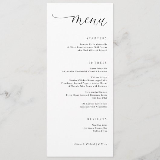 Modern rechts uitgelijnd elegant huwelijksdiner menu (Voorkant)
