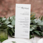 Modern rechts uitgelijnd elegant huwelijksdiner menu<br><div class="desc">Het Modern Elegant Wedding Menu is een stijlvolle en verfijnde keuze voor uw speciale dag. Dit slanke ontwerp heeft een minimalistische lay-out met "Menu" prachtig geschreven in een eigentijds wervelend kalligrafiescript, wat een vleugje elegantie en charme toevoegt. Perfect voor koppels die eenvoud en trendsettende esthetiek waarderen, dit menu vormt een...</div>
