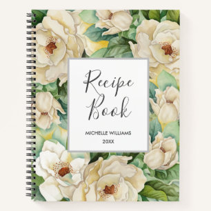 Modern Recipe Book Magnolia Floral Name Waterverf Notitieboek