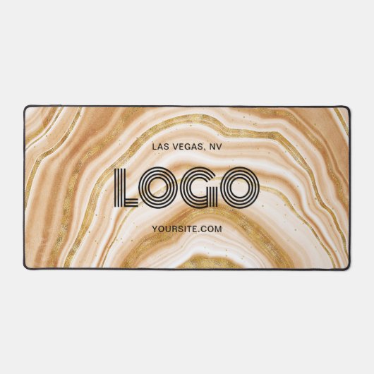 Modern Rectangular Logo Faux Golden Agate Bureaumat (Voorkant)