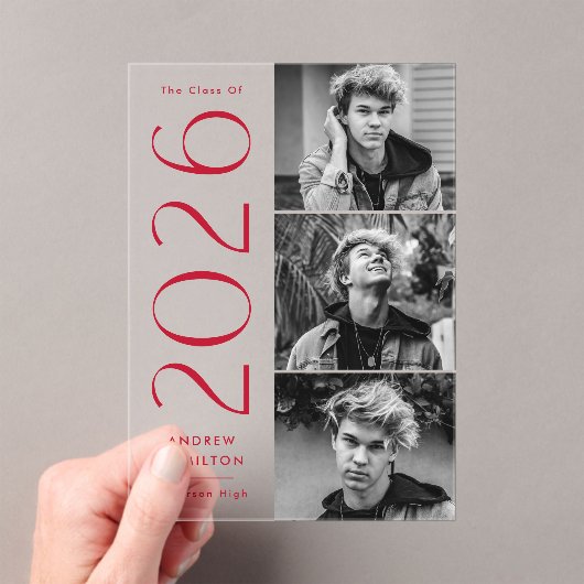 Modern Red 3 foto acryl Afstuderen aankondiging (Insitu (Draagbaar))