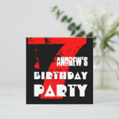 Modern RED 7th Birthday Party 7 Year Old V10 Kaart (Staand voorkant)