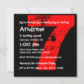 Modern RED 7th Birthday Party 7 Year Old V10 Kaart (Achterkant)