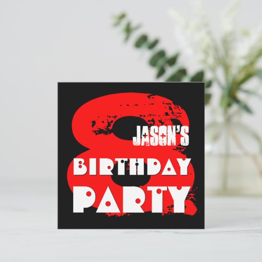 Modern RED 8th Birthday Party 8 Year Old V11A Kaart (Staand voorkant)