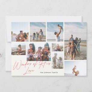 Modern Red 9 Photo Wonders of His Love Religious Feestdagenkaart