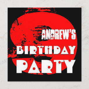 Modern RED 9th Birthday Party 9 Year Old V11 Kaart