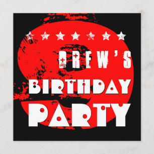 Modern RED 9th Birthday Party 9 Year Old V11A Kaart