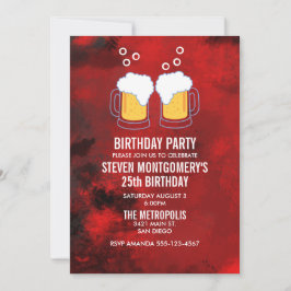 Modern Red Abstract met Beer Steins Birthday Kaart