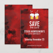 Modern Red Abstract met Beer Steins Birthday Save The Date (Voorkant / Achterkant)