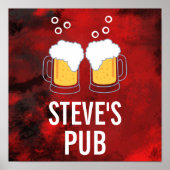 Modern Red Abstract met Mokken van bier - Pub Poster (Voorkant)