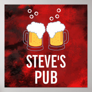 Modern Red Abstract met Mokken van bier - Pub Poster