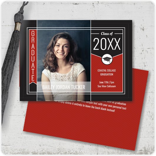 Modern Red Afstuderen Afstuderen Foto Aankondiging