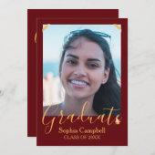 Modern Red Afstuderen Invitation Kaart (Voorkant / Achterkant)