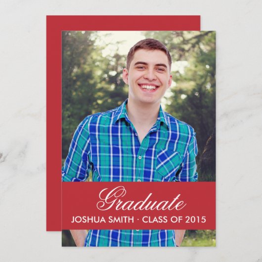 Modern Red Afstuderen Invitation Kaart (Voorkant / Achterkant)