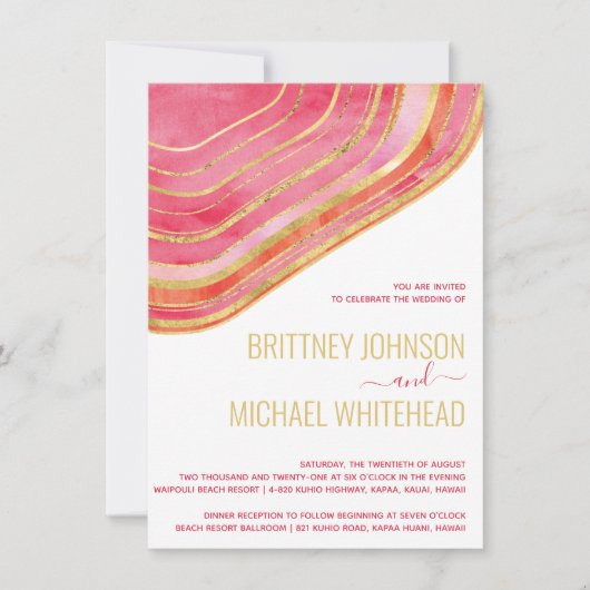Modern Red Agate Gold Foil Wedding Invitation Kaart (Voorkant)