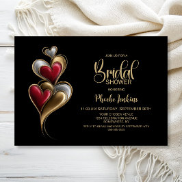 Modern Red and Gold Hearts Bridal Shower Kaart
