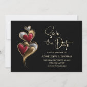 Modern Red and Gold Hearts Wedding Save the Date (Voorkant)