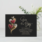 Modern Red and Gold Hearts Wedding Save the Date (Staand voorkant)