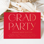 Modern Red and Gold Typography Graduation Party Folie Uitnodiging